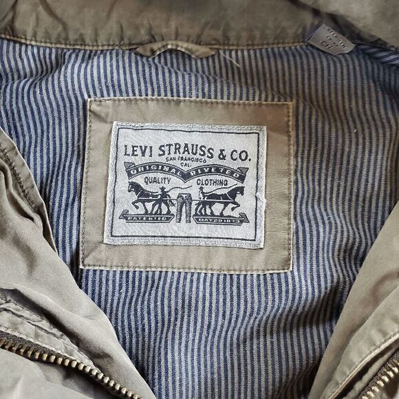 Levi's Jacket Women Small Green Solid Distress Military Utility Drawstring Waist - Picture 14 of 16